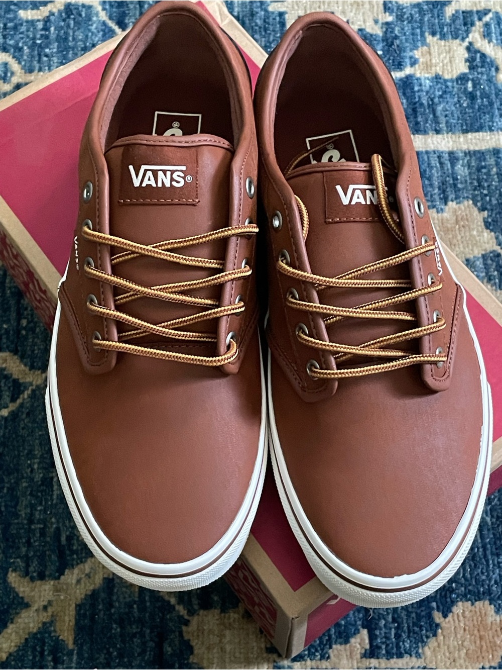 Vans Men's Atwood Brown Low-Top Leather Sneakers with White Sole